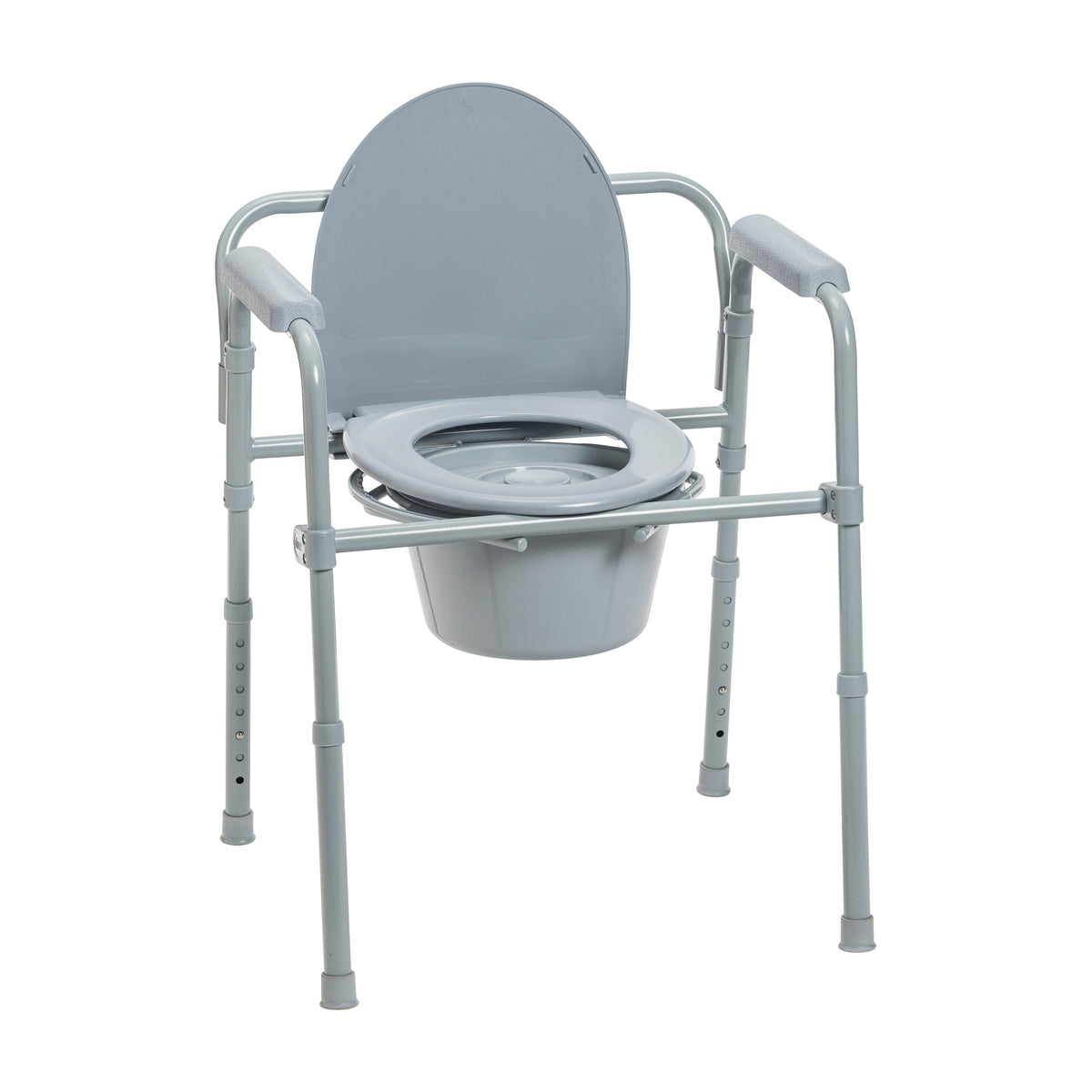 Steel Folding Deep Seat Bedside Commode, Gray
