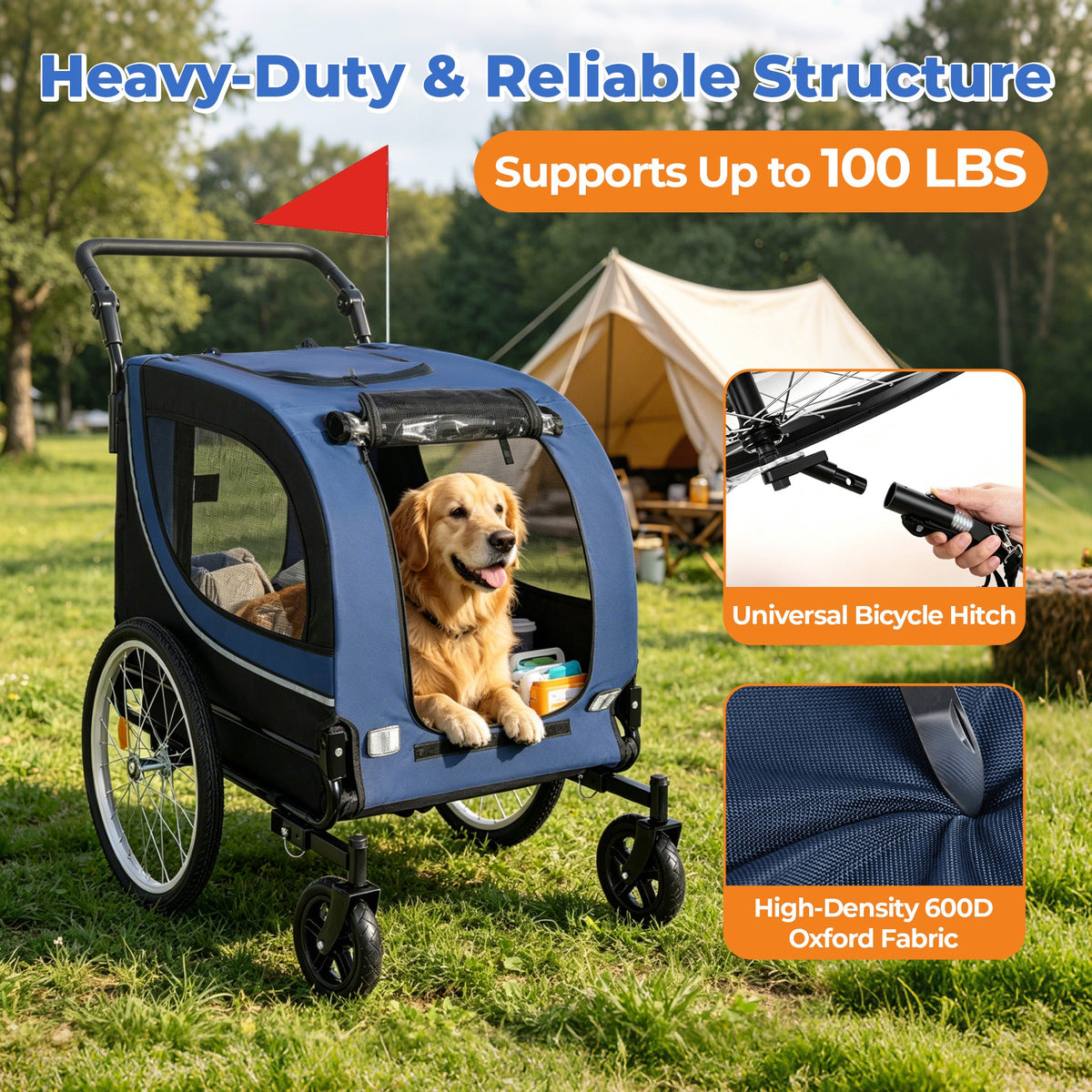 2-in-1 Bike Trailer & Pet Stroller for Dogs up to 100lbs