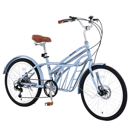 6 Speed Steel Frame 24 Inch Commuter Bike for Adults
