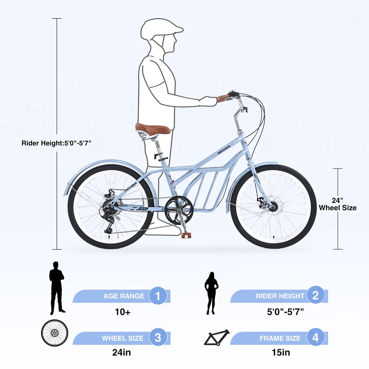 6 Speed Steel Frame 24 Inch Commuter Bike for Adults