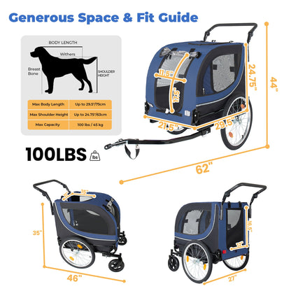 2-in-1 Bike Trailer & Pet Stroller for Dogs up to 100lbs