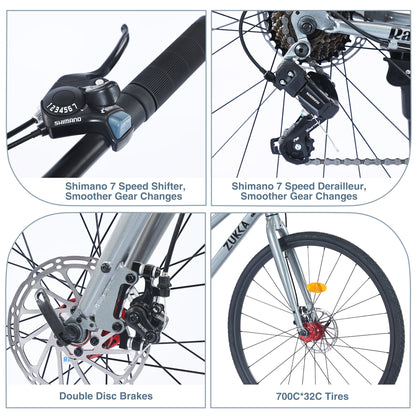7 Speed Hybrid Bike Disc Brake 700C City Bicycle