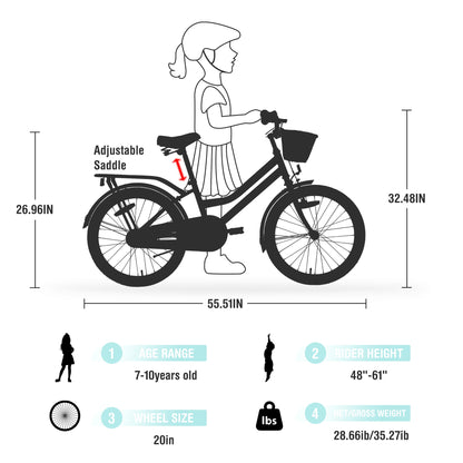 Girls Bike With Basket for 7-10 Years Old Kids