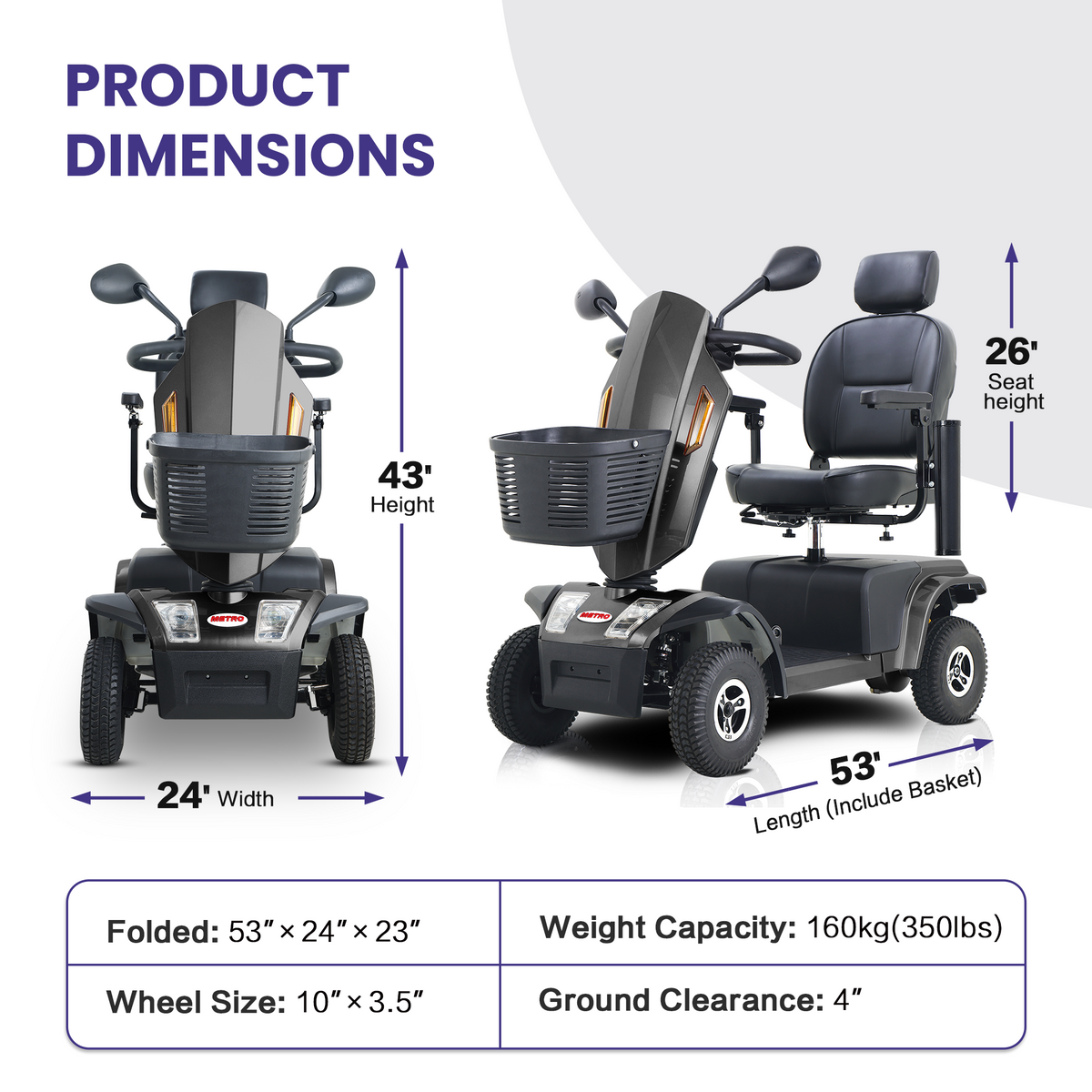 S500-Black Heavy Duty Mobility Scooter