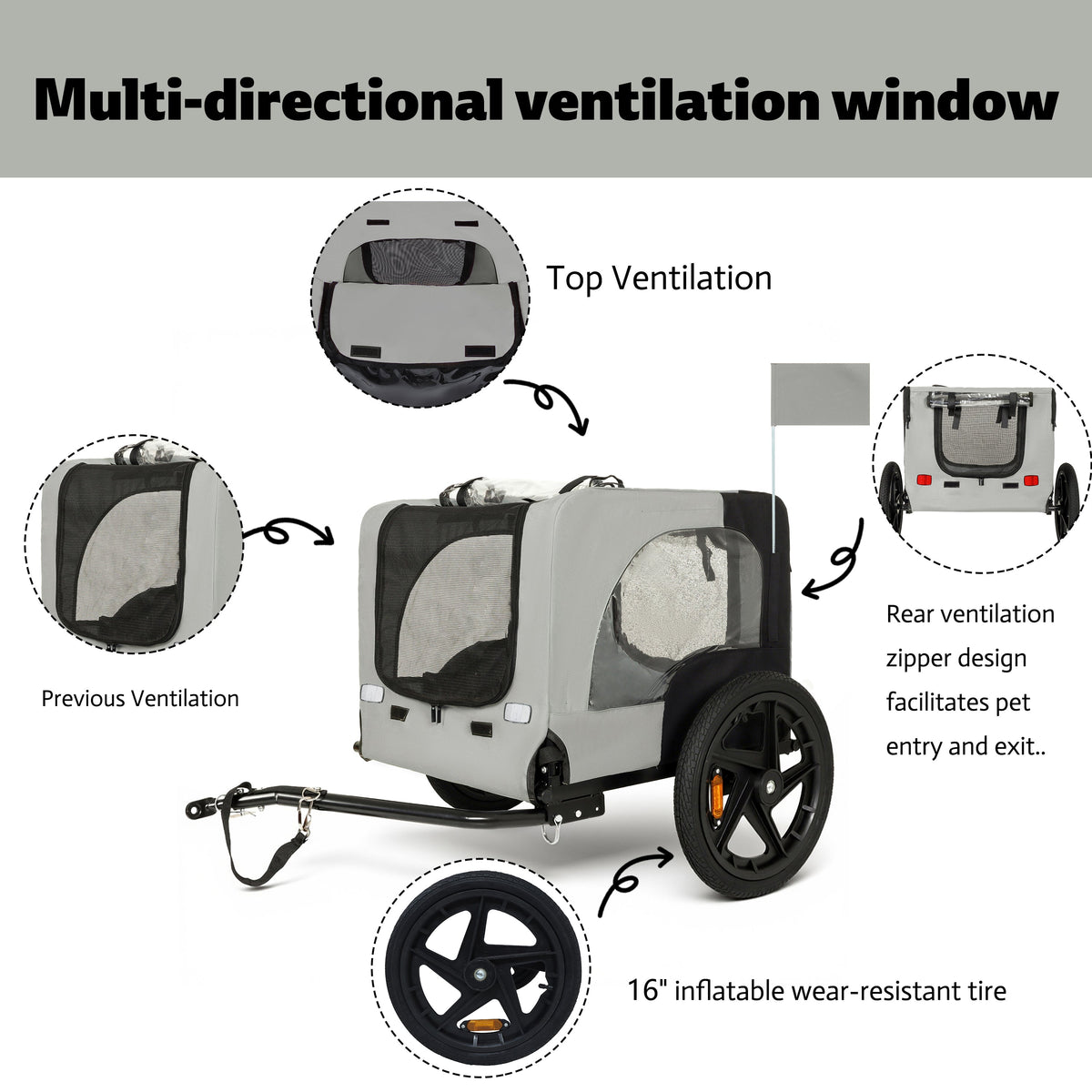 Outdoor Heavy Duty Collapsible Pet Bike Trailer