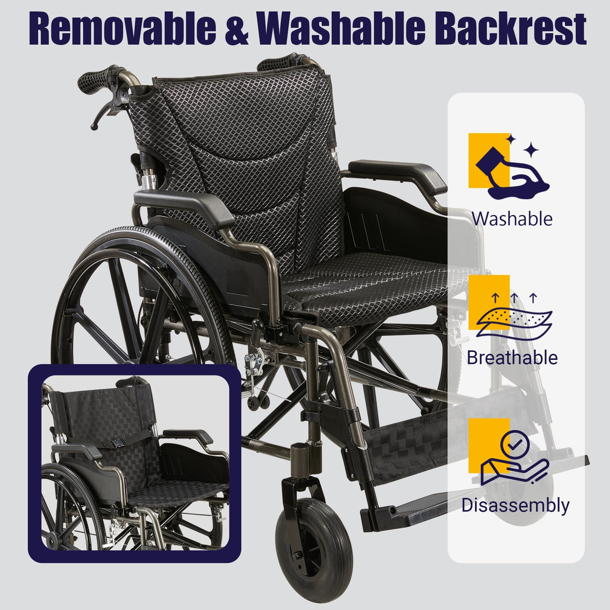 Aluminum Alloy Transport Wheelchair with 18" Seats