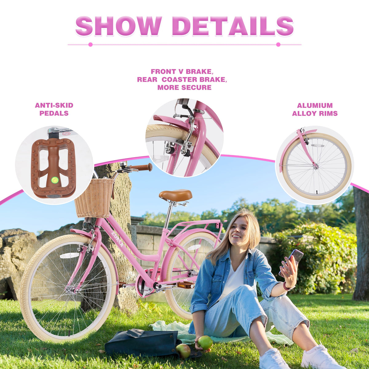 24 Inch Girls Bike, Steel Frame, Multiple Colors