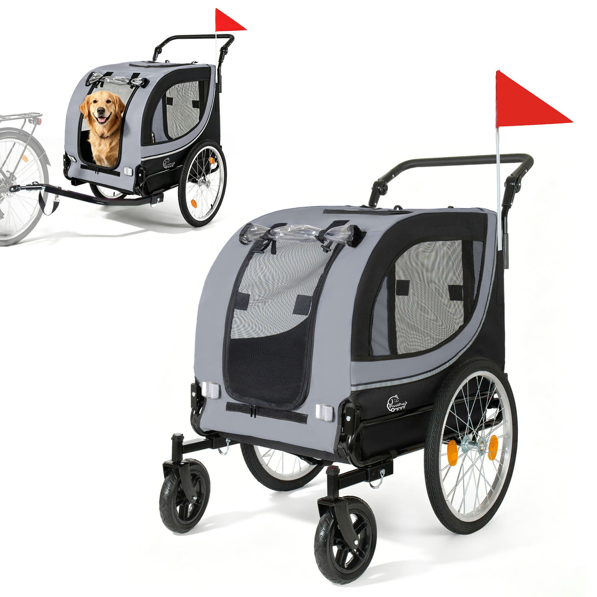 2-in-1 Bike Trailer & Pet Stroller for Dogs up to 100lbs