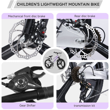 FKZNPJ 20 Inch Kids Mountain Bike, 7-Speed Youth Bicycle