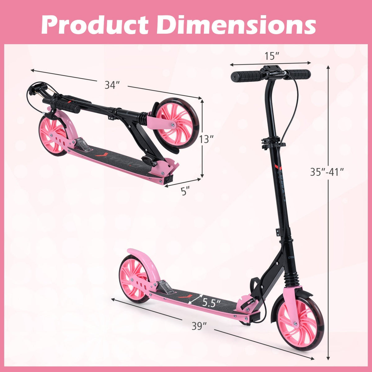 Kick Scooter for Kids Teens Adults Age 8+ Foldable Scooter with Large Light-up Wheels