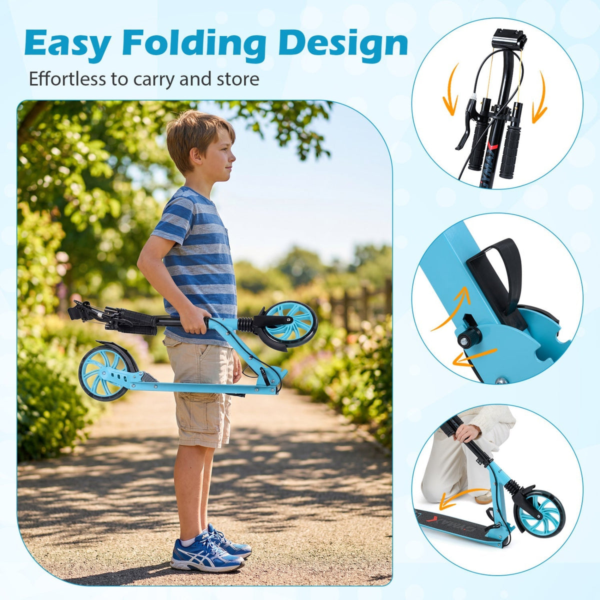 Kick Scooter for Kids Teens Adults Age 8+ Foldable Scooter with Large Light-up Wheels