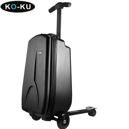 KO-KU Foldable Scooter Suitcase 4-15 Years Old Children Riding Large Capacity Suitcase on Wheels 18Inch Carry-on Trolley Case