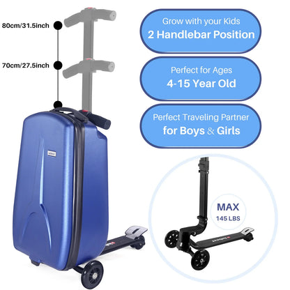 KO-KU Foldable Scooter Suitcase 4-15 Years Old Children Riding Large Capacity Suitcase on Wheels 18Inch Carry-on Trolley Case