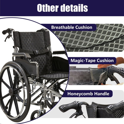 Folding Manual Transport Wheelchair, 18" Seat