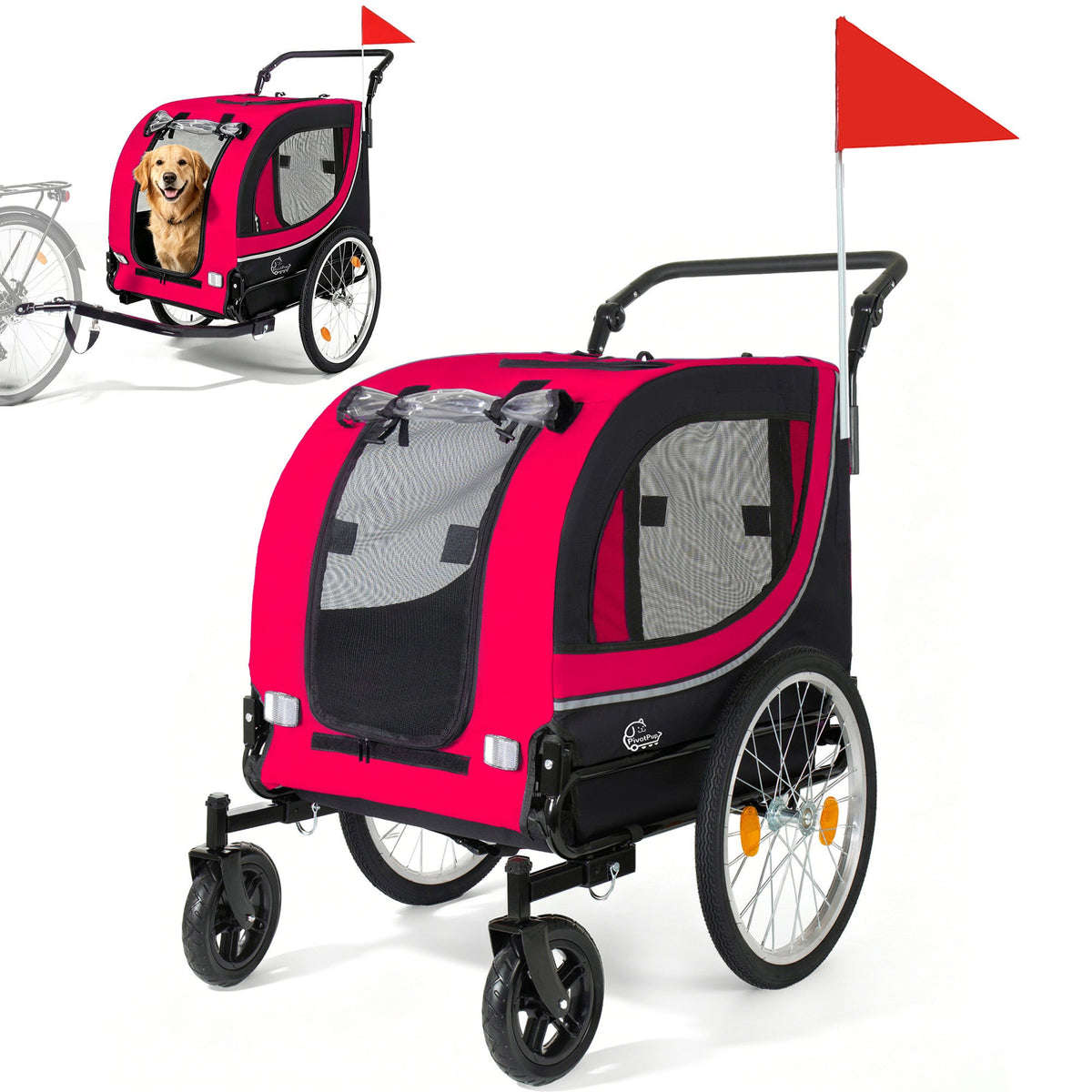 2-in-1 Bike Trailer & Pet Stroller for Dogs up to 100lbs